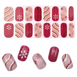 LIFOOST Gloss Nail Strips - UV Free, Scratch Resistant, Long Lasting Gel Nail Stickers | Contains 16 Nail Wraps, 1 Prep Pad, 1 Nail File (Christmas 12)