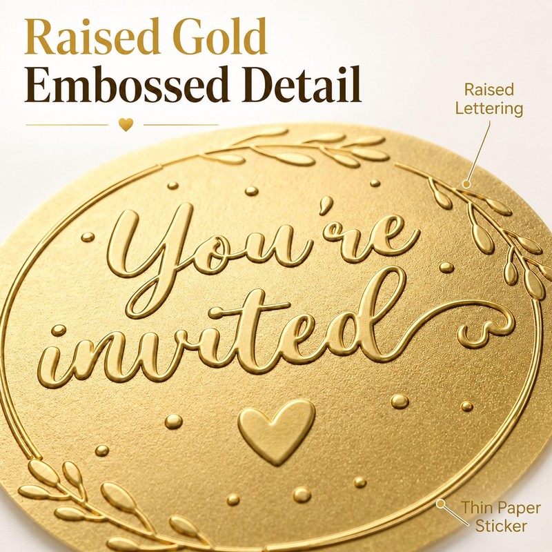 Embossed Invitation Envelope Seal Stickers: 100 Gold Raised Paper Seals
