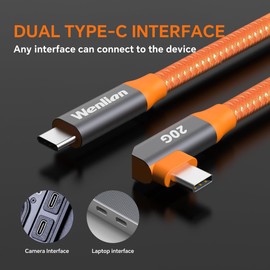 YAMCOWL 90 Degree USB C to C 3.2 Gen 2x2 Camera Cable 20Gbps for Fast Data Transfer and Live Preview for Canon R5/R8/R6 Sony A9 III/A1 II/A1/A9 II Nikon ZF/Z8/Z9 Fuji GFX-50S/GFX1000 etc.(16ft
