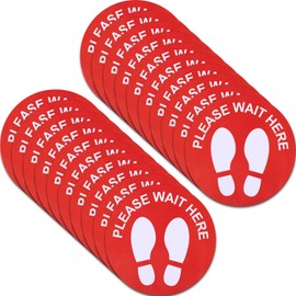 20 Pieces Social Floor Sticker Removable Stop Feet Apart Stand Safety Sign Marker Please Wait Here Footprint Decal for Supermarket, Grocery Store, Cafe Office, Hospital, 8 Inch (Red)
