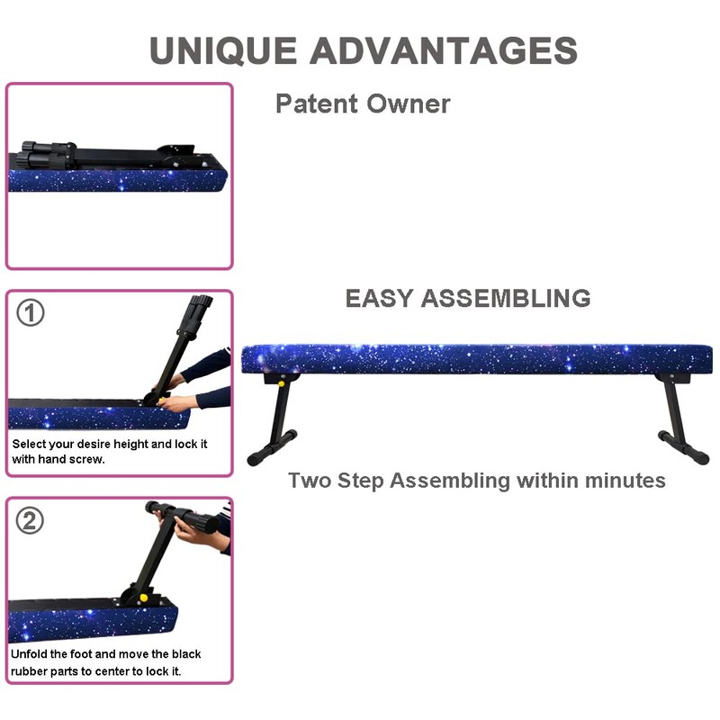 Sealoha 8ft Ultrasimple Adjustable&Foldable Balance Beam,High-Low Floor Beam Suede Gymnastics