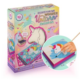 Grafix DIY Unicorn Jewellery Box - DIY Wooden Jewellery Box - Kids Craft Kit for Girls - Velvet Interior - Comes with Paint, Brush, Mosaic Diamonds and Stencils