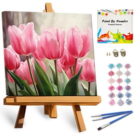 TOCARE Framed Paint by Numbers Kit for Adults Beginner, Tulip Paint by Number with Frame, Small Simple Oil Paint by Numbers Framed Canvas Flowers for Home Wall Decor (10x10 Inch, Without Easel)