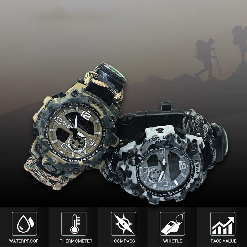 Survival Military Digital Watch,Outdoor Camping Survival Watch Multi Functional Bracelet