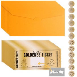 DXLing Set of 12 Golden Ticket Voucher Scratch Off with Envelope and Scratch Stickers to Fill in – Voucher to Fill Yourself with Scratch Sticker Golden Ticket Scratch Birthday Cards Gifts