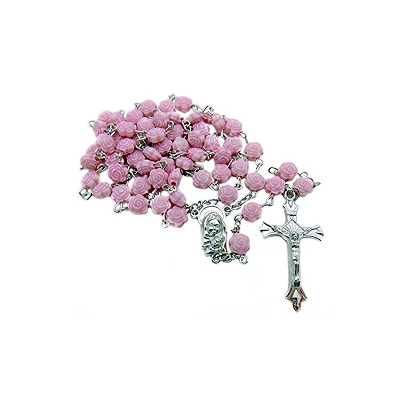 CB Catholic Mothers Day Rosary with Pink Rose Bud Shaped