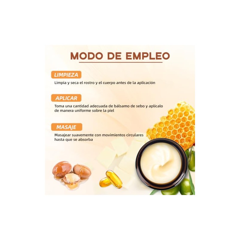 Crema de Cebo de Res para la Cara, Bálsamo de