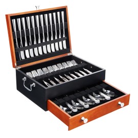 Silverware Storage Box, Wood Chest - without Cutlery - Tarnish Proof Felt Lined Storage Silver Chest, Store Sterling Silverware SilverTarnish Proof Flatware Hardware for 12 or 16 or more Utensil sets