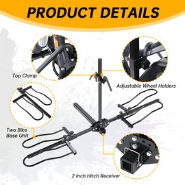 ECOTRIC Hitch Bike Rack, 2-Bike 160 lbs Capacity Ebike Rack, Fat Tire and Electric Bike, 2-inch Receiver Folding Bicycle Car Racks for Standard