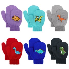 Toddler Stretch Mittens - Toddler Mittens Kids Winter Warm Knitted Magic Mittens Gloves Cute Dinosaur Paw Star Baby Mittens for 1-5 Year Old Boys and Girls