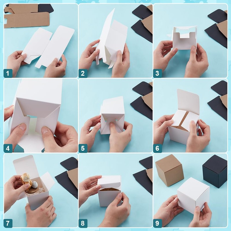 PH PandaHall 30 x Gift Boxes, Black, 8 cm Square