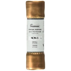 Bussmann NON-6 6 Amp One-Time Cartridge Fuse Non-Current Limiting Class K5, 250V UL Listed
