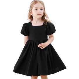 Tutu.kk Little Girls Casual Dress Puff Sleeve A-Line Swing Flared Party Birthday Formal Dresses Black 5-6T