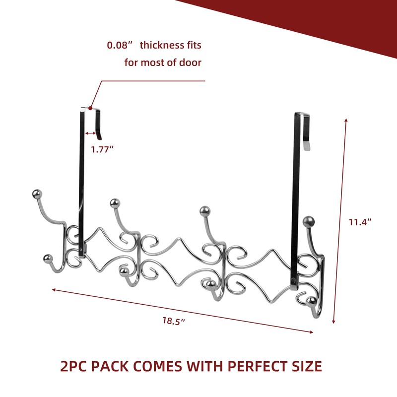 Lekarf Over The Door Coat Hook, 2PC Pack 4 Dual