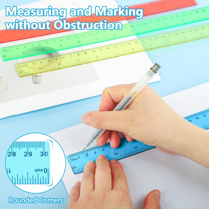 MOXYOY Plastic Ruler Set,30cm/12in Clear Ruler Kit Transparent Straight Measuring