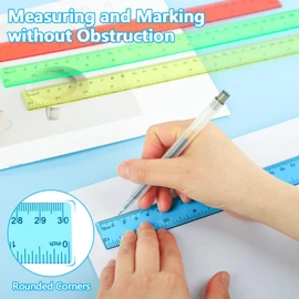 MOXYOY Plastic Ruler Set,30cm/12in Clear Ruler Kit Transparent Straight Measuring Tool for Student Classroom School Office Home,4Pcs