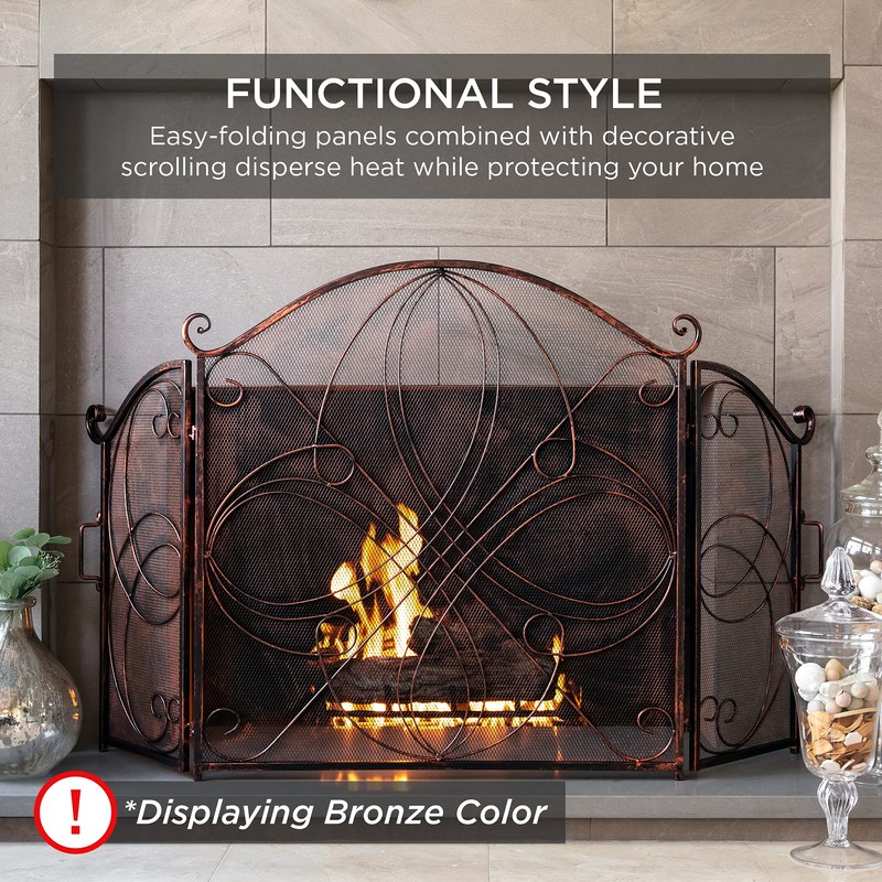 Best Choice Products 3-Panel 55x33in Solid Wrought Iron See-Through Metal
