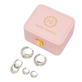 Huge Tomato 3 Pcs Chunky Gold Hoop Earrings 18K Gold Plated Hoop Earrings Chunky Huggie Earring for Women, Minimalist Jewelry Gift Box Set