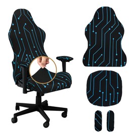 LANGYU Gaming Chair Cover, Office Chair Cover, Set of 4, Washable, Chair Seat Cover, Smooth Feel, Gaming Chair Cover, Stretchable, Full Coverage, Detachable Armrest, Backrest, Spandex, Cat Scratch