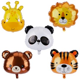 5pcs Jungle Safari Animal Balloons, Cute Jungle Theme Zoo Party Supplies Animal Head Balloons Giraffe Lion Tiger Bear Panda Shaped for Birthday Party Decor