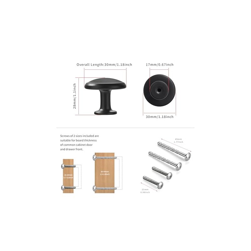 5 Pack Cabinet Knobs Matte Black Drawer Knob Kitchen Hardware