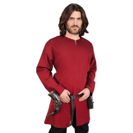 Vehi Mercatus Simple Medieval Tunic Long Sleeve Malte Cotton Black, Brown, Red, Green or Blue LARP, Reenactment, Everyday Use, red, M