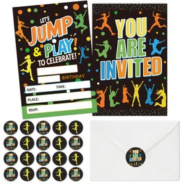 ZyvSyldrin Trampoline Jump Birthday Party Invitations, Jump Theme Birthday Invitations for Boys Girls, Kids Party Invites, Bounce House Party supplies, 20 Invitations with 20 Envelopes