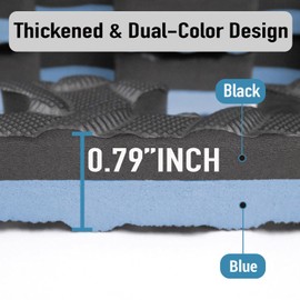 AIRHOP Upgraded 0.79" Extra Thick 48 Sq Ft High-Density Eva Foam Exercise Gym Mats, 12 Pcs Large Interlocking Puzzle Floor Tiles (24"x24") for Home Gym, Black&Blue