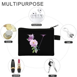 FAVORTALK Womens Purse Small Purses for Girls with Zip Initial Coin Bags Portable Coin Change Holder Mini Coin Pouch for Girls Boys Black Soft Fabric Change Pocket for Keys Lipstick for Ladies - 43424