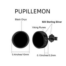 Black Onyx Stud Earrings for Men Women, 925 Sterling Silver Black Viking Earrings