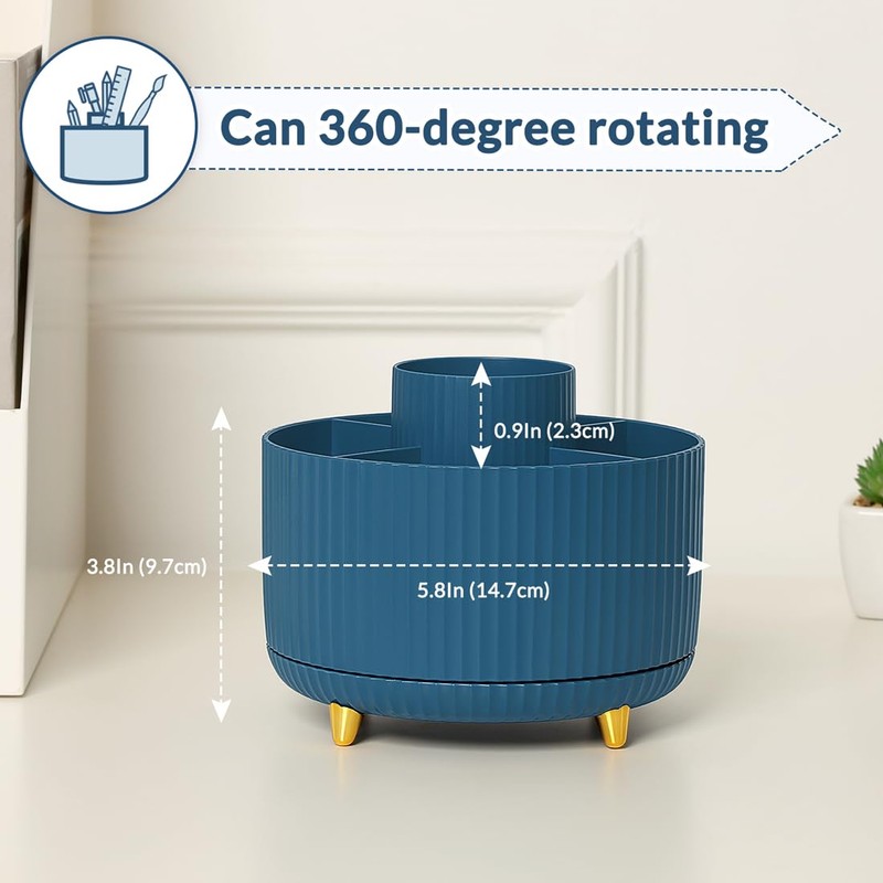 SKYDUE 360 Degree Rotating Desk Organizer, Dual-Purpose Pencil Pen Holder,