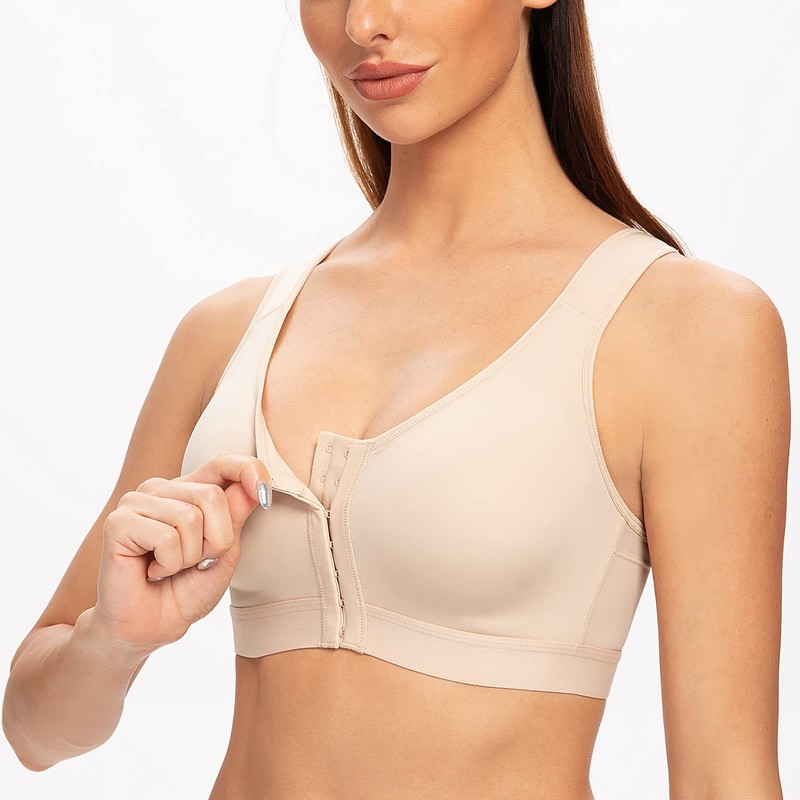 MELENECA Women's Front Closure Wirefree Post Surgery Plus Size Back
