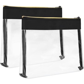 TSA Approved Clear Toiletry Bags, TRIPON 2PC Travel Clear Toiletries Bags Transparent Makeup Cosmetic Pouch TPU Plastic Waterproof Carry-on Quarts Liquid Bag (Black)