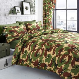 Velosso Camouflage Army Bedding Duvet Cover and Pillowcase Set (Green, Double)