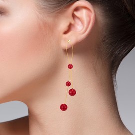 Bohemian Long Dangle Earrings Statement Earrings Red Gemstones Chandelier Tassel, Alloy, resin plastic, No Gemstone