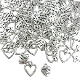 100 Pieces Silver Heart Pendants With Holes, Diy Metal Hollow Pendants, Retro Jewelry Engraving Accessories, Suitable For Making Bracelets And Necklaces