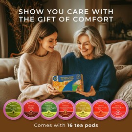 Gya Tea Co Get Well Soon Collection Tea Gift Set (16 ct) - 7 Flavors Assorted Tea Pod Variety Pack with Hibiscus Rose, Cinnamon & Ginger Peach - Valentines Day Gifts for Her