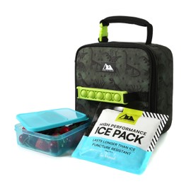 Arctic Zone Pop-it Kids Lunch Box Combo with Sensory Pop Handle, 210g Ice Pack, and Sandwich Container, Dino Skeleton Dye