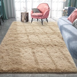 Pacapet Fluffy Area Rugs, Light Tan Shag Rug for Bedroom, Plush Furry Rugs for Living Room, Fuzzy Carpet for Kid's Room, Nursery, Home Decor,6 x 9 Feet