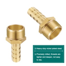 Brass Pipe Adapter, 12 Pieces 10 mm Barb x 3/4 Inch Female Thread Pipe Connector Brass with Thread, Hose Nozzle Screw Connection with Clamps for Water, Gas, Air