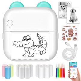 yerfkan Mini Smartphone Printer with 13 Rolls Printing Paper Mini Printer