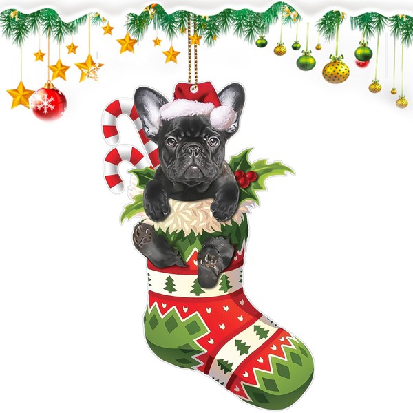 French Bulldog Dog Acrylic Christmas Ornament, Cute Bulldog Puppy in