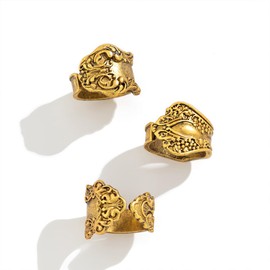 YNZGYBY Vintage Boho Stacked Open Rings Set for Women Chunky Punk 14K Gold Flowers Carved Stackable Knuckle Ring Trendy Bohemian Western Hippy Finger Jewelry (3Pcs)