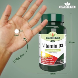Natures Aid Vitamin D3 10µg (400IU) – High Strength Vitamin D Supplement – Supports Bones, Muscles & Immunity – Vegan, Gluten-Free, Non-GMO – 90 Tablets – Essential Daily Nutrient