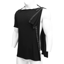 Deyeek Shoulder Surgery Shirts for Men Tearaway Side Snap Short Sleeves Rotator Cuff Dialysis Recovery Chemo Shirts Black