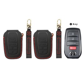 INTGET 2PCS for 2022 2023 2024 Toyota Tundra Key Fob Cover Key Fob Case Key Fob Protector for 2023 2024 Toyota Sequoia Accessories for Toyota Tundra Accessories 2022 2023 2024 (2pcs Black Leather Red)