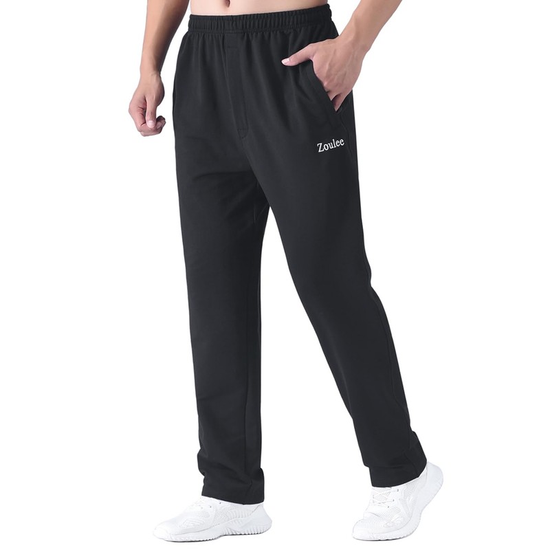 Zoulee Men's Casual Cotton Jogger Sweatpants Zipper Front Pants Style