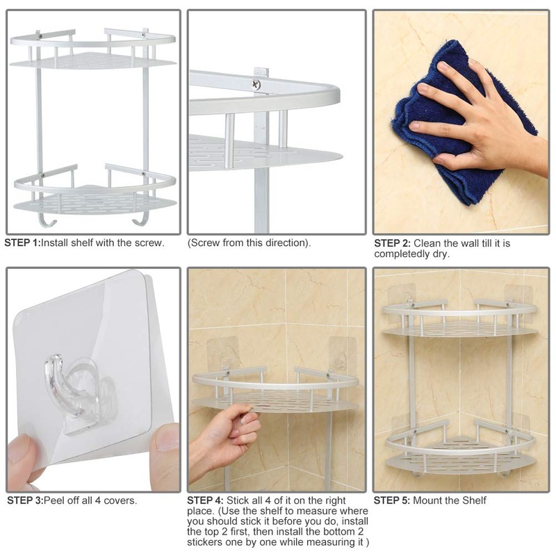 Hawsam No Drilling Bathroom Corner Shelves, Aluminum 2 Tier Shower