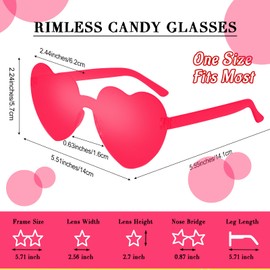 CHRORINE 8/16/ 24 Pairs Heart Shaped Sunglasses Rimless Heart Glasse Transparent Candy Colors for Party Favor (24, Rose-red)