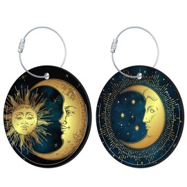 iapodiad Round Cute Luggage Tags 2 Pack Moon Sun Creative Baggage Tags,Cruise Travel Baggage Suitcases Tag with Stainless Steel Loop ID Tag Privacy Flap